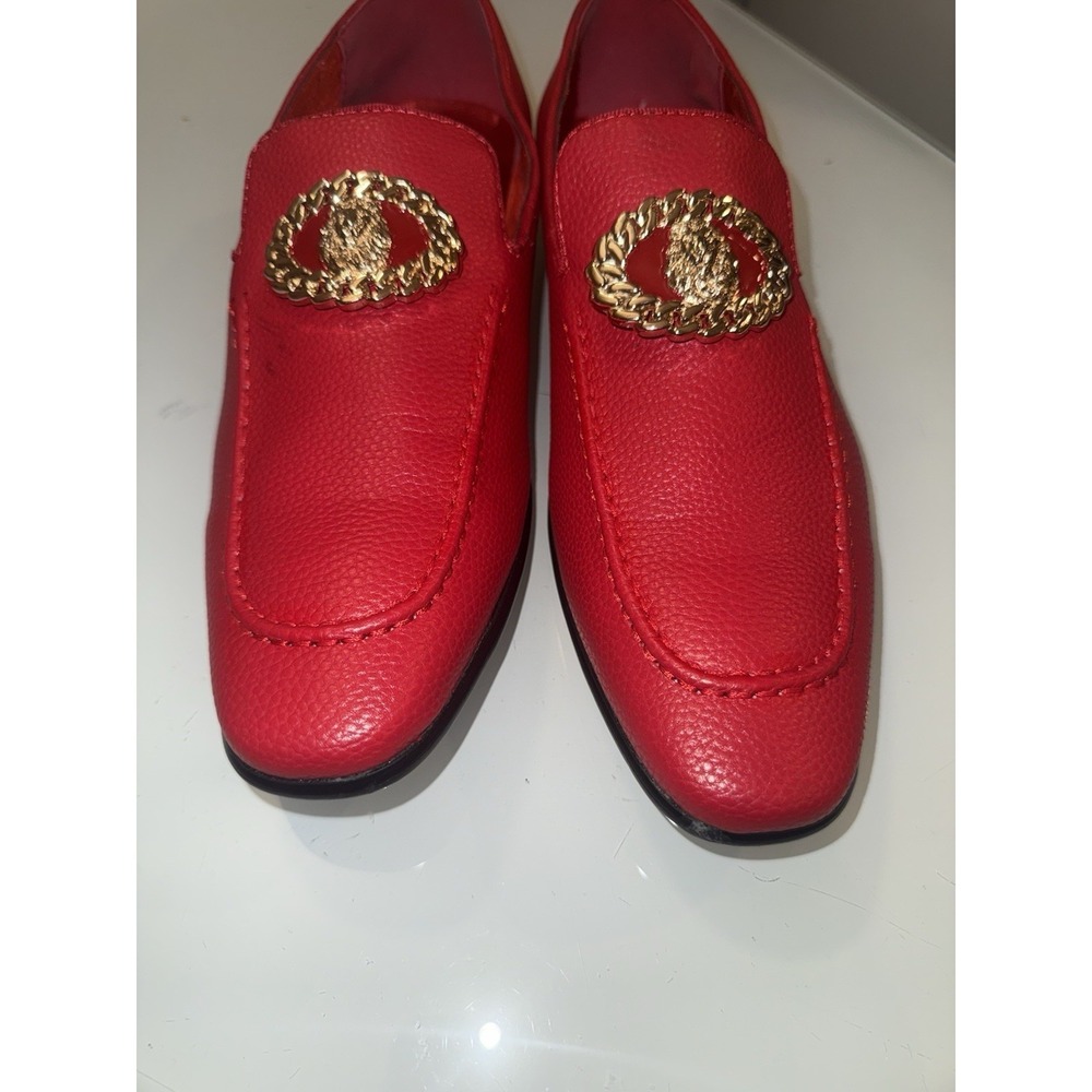 After Midnite Red with Gold Lion Emblem Slip-on Men's Dress Shoes Style # 6911 - Picture 6 of 10